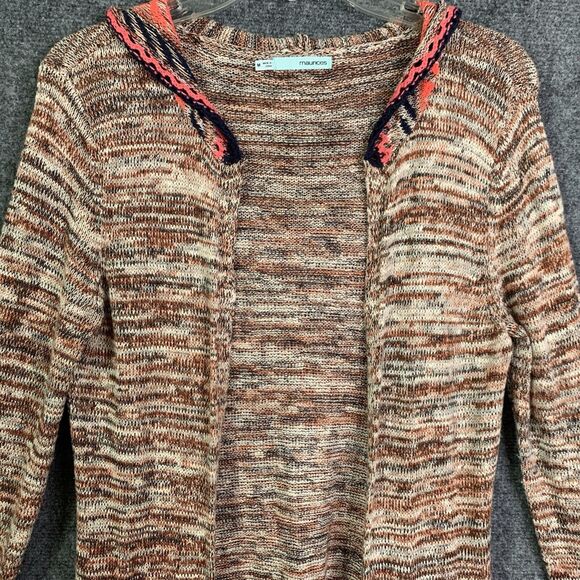 MAURICES Open Style Fringe Aztec Inspired Hooded Long Line Cardigan Sweater Sz M - Picture 2 of 15
